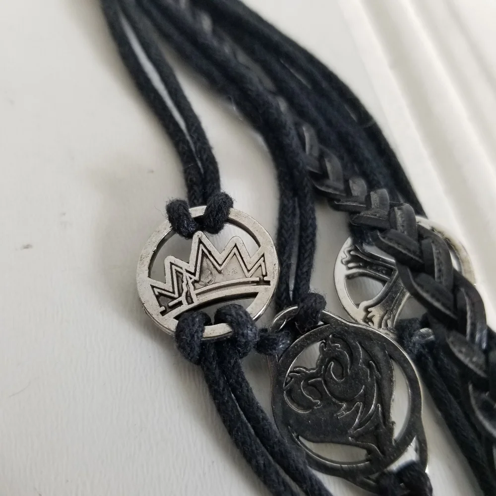 Disney Pirates of the Caribbean Black Leather Charm Bracelet Unisex Whimsygoth